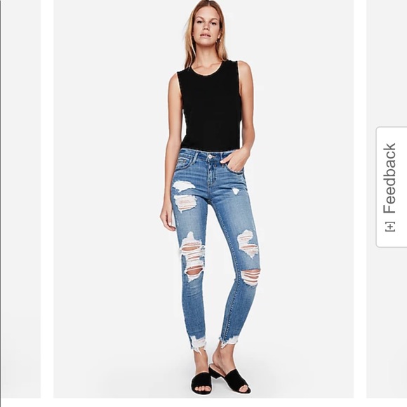 Mid Rise Medium Wash Ripped Ankle Leggings - Picture 2 of 5